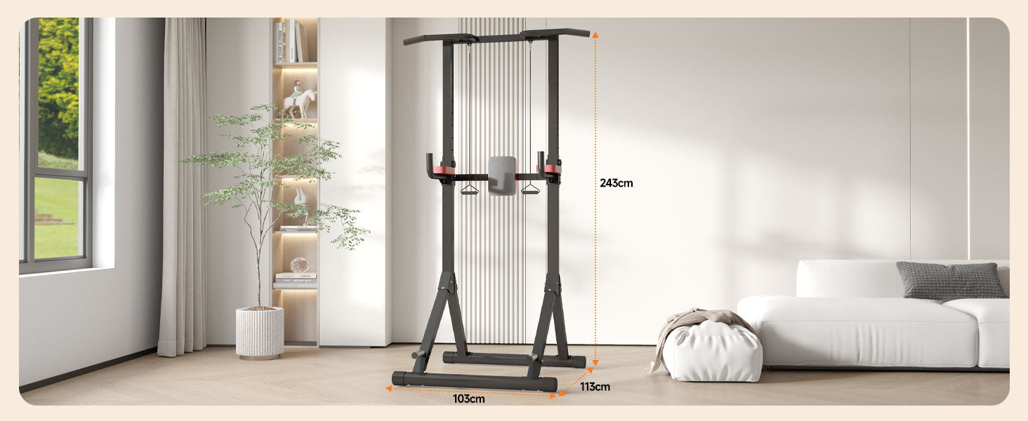 krafttorn i vardagsrumsmiljö med visade mått