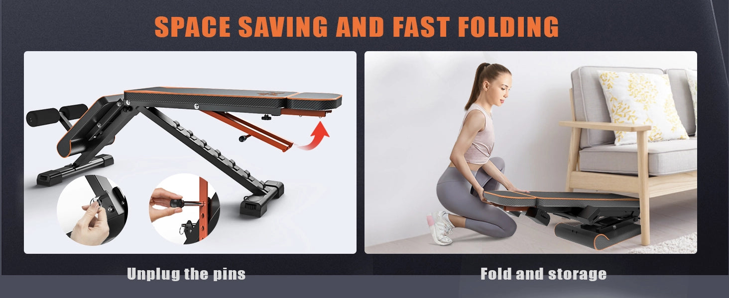 Platsbesparande och snabbfällbar produkt med bilder på användning och montering.